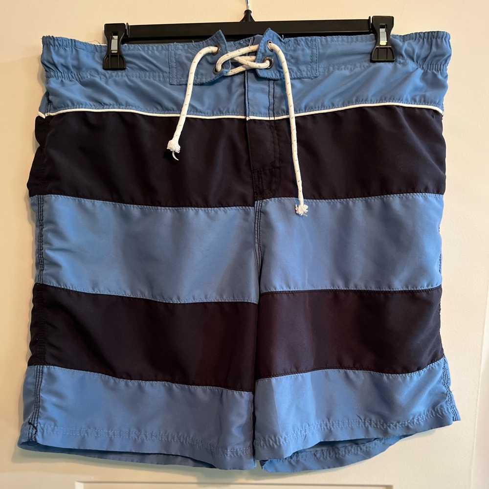 Izod Blue and Black Striped Board Shorts